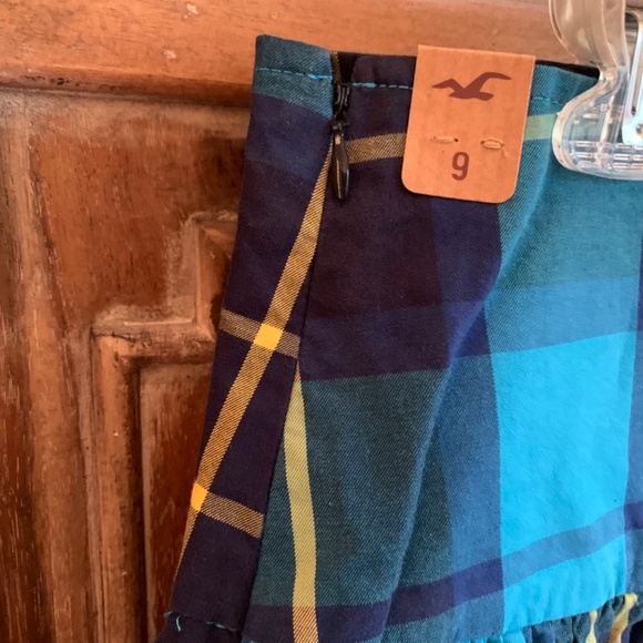 Hollister NEW Blue Plaid Cotton Lined Mini Skirt Size 9 - Picture 7 of 9